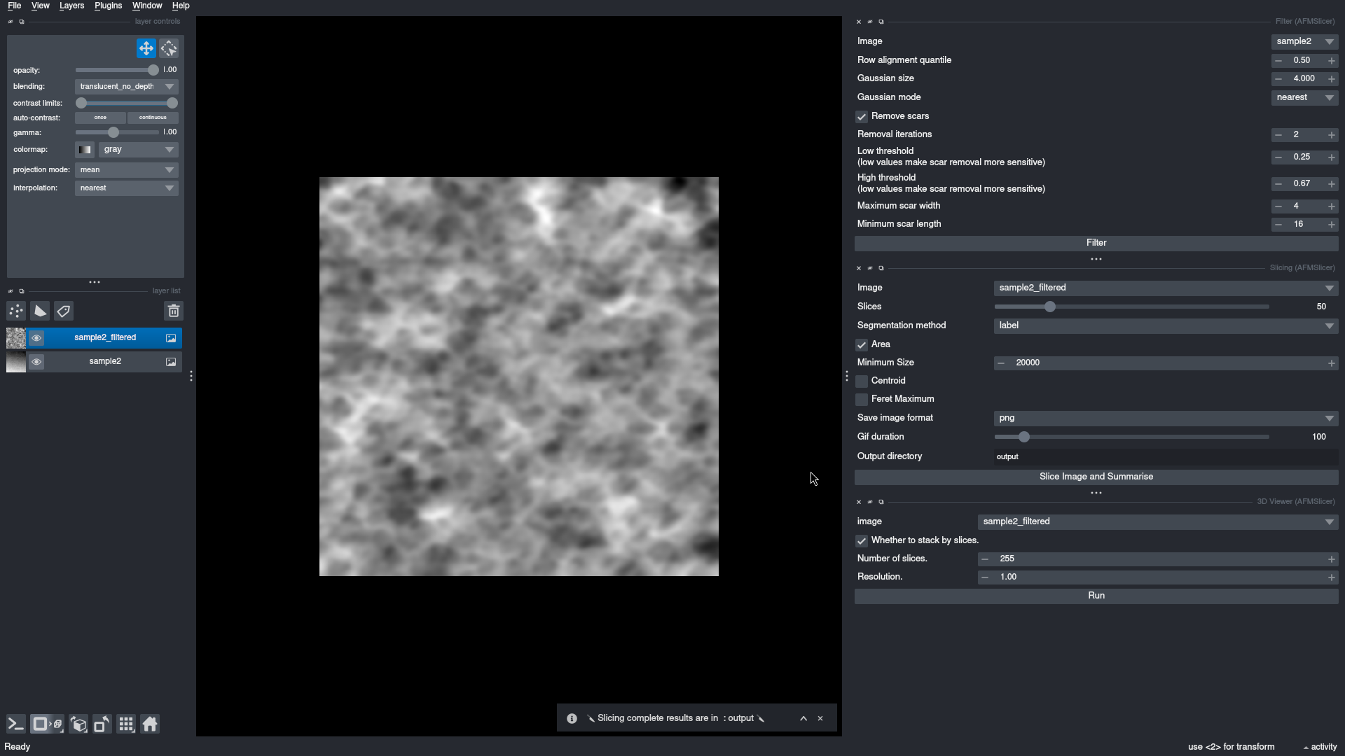 Screenshot of napari after slicing an image.